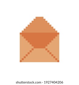 Open envelope. Web site icon. Video game sprite. Design for sticker, logo, web, mobile app. Pixel art 8-bit style. Isolated vector illustration. 