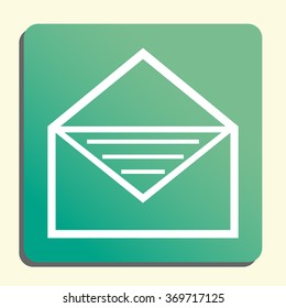 Open envelope white icon on green button style background with white color