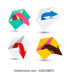 Open Envelopes with Arrows Isolated on White Background. Vector Send Email Symbol.