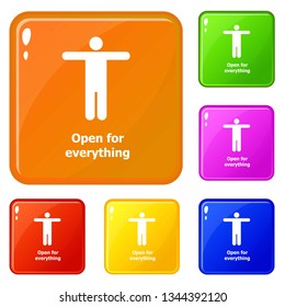 Open for everything icons set collection vector 6 color isolated on white background