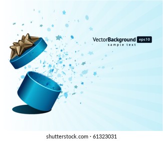 Abrir regalo de exploración con fondo vectorial de estrellas de mosca. Eps 10