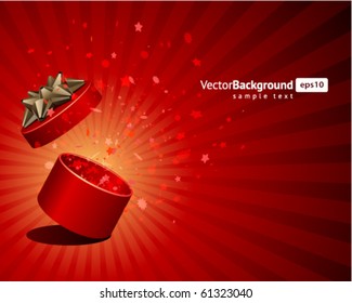 Open explore gift with fly stars vector background. Eps 10