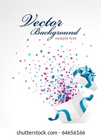 Open explore gift with fly stars vector background