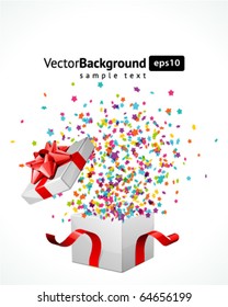 Open explore gift with fly stars vector background