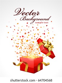 Open explore gift with fly stars vector background
