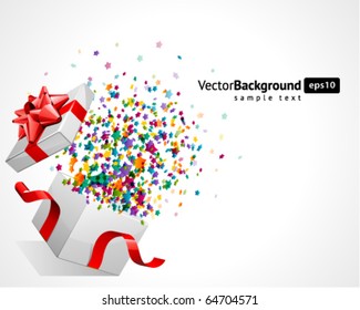 Open explore gift with fly stars vector background