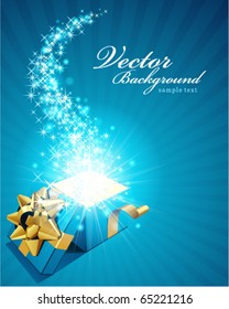 Open explore gift with fly stars vector background