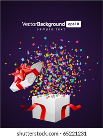Open explore gift with fly stars vector background