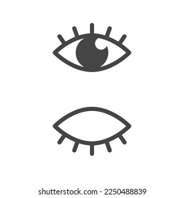 Open eye, closed eye, a set of eye icons. Viewing is unavailable. A view or visibility symbol. Flat vector illustration isolated on white background.