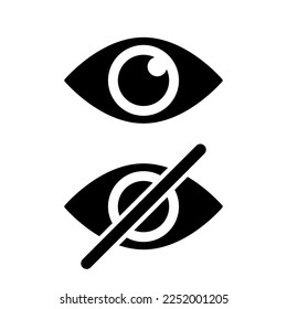 Open eye, closed eye, a set of eye icons. Viewing is unavailable. A view or visibility symbol. Flat vector illustration isolated on white background.