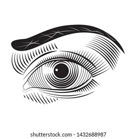 open eye engraved style line art