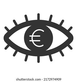 Open eye with eyelashes and euro sign on the pupil - vector sign, web icon, illustration on white background, glyph style