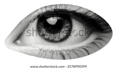 open eye isolated on white background retro grunge halftone collage element for mixed media beauty emotion vision design newspaper magazine pop art cutout object