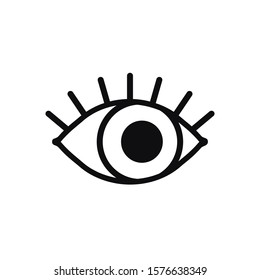 Open eye line icon on white background. Look, see, sight, view sign and symbol. Vector linear graphic element. Optical and search theme in minimal design style. Eye with eyelashes.