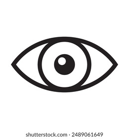 Open eye line icon sign isolated on white background. Look, see, sight, view sign and symbol. Vector linear graphic element. Optical and search theme in minimal design style. Eey pupil with glare.