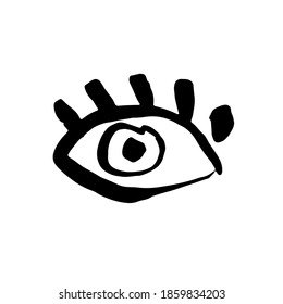 Open eye on white background. Grunge brush vector illustration.