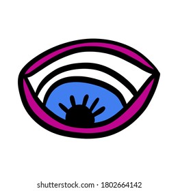 Open eye symbol hand drawn vector illustration in doodle style blue pink icon