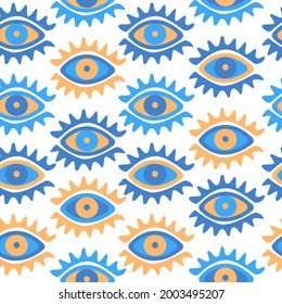 Open eyes, doodle vector seamless pattern