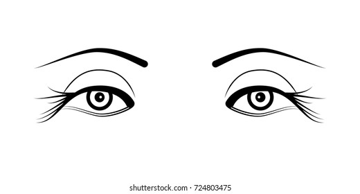 Open eyes with long eyelashes isolated on white background. Stock vector illustration of logo for make-up service, beauty salon procedure, make up artist.