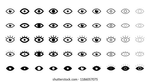Open eyes and opened eye icon set. Look, vision icons collection.