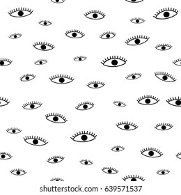 Open eyes seamless pattern, hand draw design.