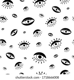 Open eyes seamless pattern. Hand-drawn vector background with different eyes.