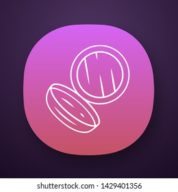 Open face powder case app icon. UI/UX user interface. Web or mobile application. Blush with mirror vector isolated illustration. Women facial makeup attribute, personal cosmetic tool, eyeshadow box