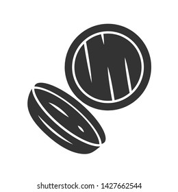 Open face powder case glyph icon. Silhouette symbol. Negative space. Compact blush with mirror vector isolated illustration. Facial makeup attribute, personal cosmetic tool. Feminine fashion accessory