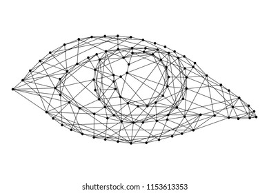 Open female eye of monochrome vector illustration from futuristic polygonal black lines and dots. Vector illustration.