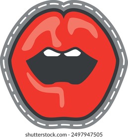 Offener weiblicher Mundfleck. Retro sexy Logo