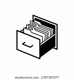 Open file cabinet drawer icon for document storage with document business paperwork management