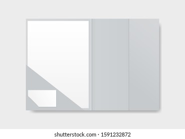 Open file folder with document. Blank paper folder mockup. Vector illustration. 
