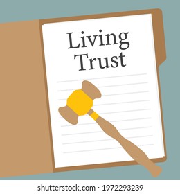 open file folder with living trust documents and court gavel- vector illustration