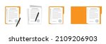 Open file folder with white leaf and sticky notes.Contract or document with text icon.Contract papers. Document, folder with stamp.Set of document case,paper case,notebook.Vector checklist.
