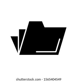 Open file folders icon in black flat design on white background, Folder with documents Symbol, logo illustration
