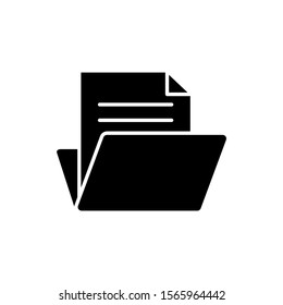 Open file folders icon in black flat design on white background, Folder with documents Symbol, logo illustration