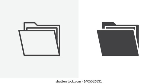 Open file folders icon. line and glyph version, outline and filled vector sign. Folder with documents linear and full pictogram. Symbol, logo illustration. Different style icons set