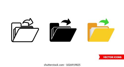 Open file icon of 3 types: color, black and white, outline. Isolated vector sign symbol.