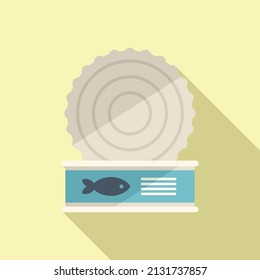 Open fish tin can icon flat vector. Pet food. Snack dry