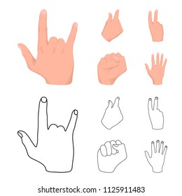 Open fist, victory, miser. Hand gesture set collection icons in cartoon,outline style vector symbol stock illustration web.