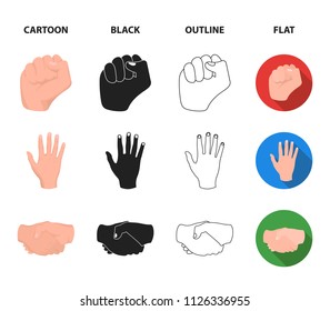 Open fist, victory, miser. Hand gesture set collection icons in cartoon,black,outline,flat style vector symbol stock illustration web.