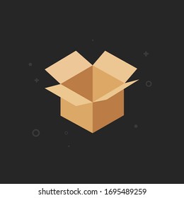 Open flat box on black background