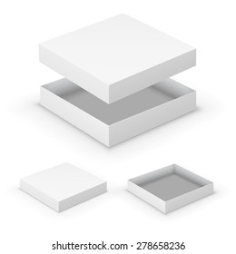 Open flat boxes design collection. White object on white background, vector illustration