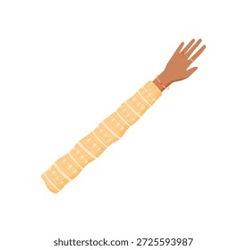 Open flat cartoon hand gesture symbol. Colorful human arm and fingers form a creative sign. Multicultural concept with abstract style and diverse message.