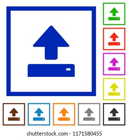 Open flat color icons in square frames on white background