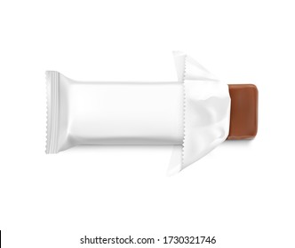 Open flow packaging mockup with bar. Vector illustration isolated on white background. Can be use for your design, promo, adv and etc. Possibility for food, pharmaceutical, cosmetic. EPS10.	