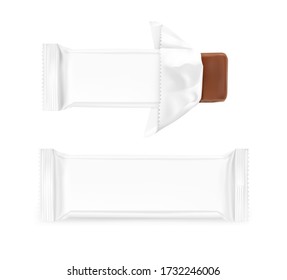 Open flow packaging mockup with bar. Vector illustration isolated on white background. Can be use for your design, promo, adv and etc. Possibility for food, pharmaceutical, cosmetic. EPS10.	