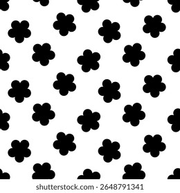 Pétalas de flor abertas. Silhueta preta. Padrão de vetor contínuo. Ornamento floral repetitivo. Fundo incolor isolado. Inflorescência florescente. Abra o botão de flor. Ideia para web design.