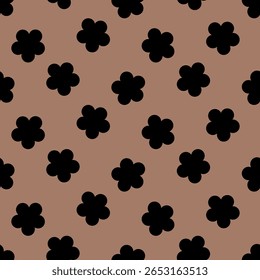 Pétalas de flor abertas. Silhueta preta. Padrão de vetor contínuo. Ornamento floral repetitivo. Fundo castanho isolado. Inflorescência florescente. Abra o botão de flor. Ideia para web design.