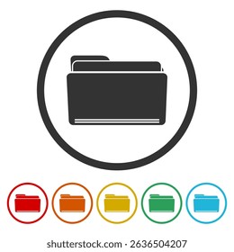 Open folder with documents icon. Set icons in color circle buttons